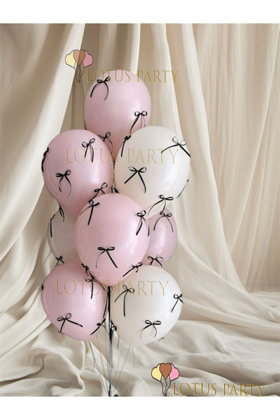 LOTUS PARTY Black Ribbon Balloon Set - Pink White Balloon Bouquet with Black ...