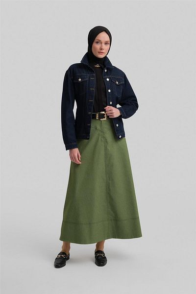 Armine Green Denim Flared Skirt - 24Y1604