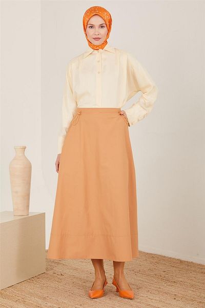 Armine Cotton Skirt with Gathered Front Pockets 23Y1423 Chocolate
