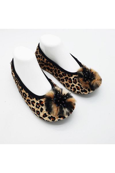 Sanalbolluk Leopard Patterned Stone Home Ballerina Booties