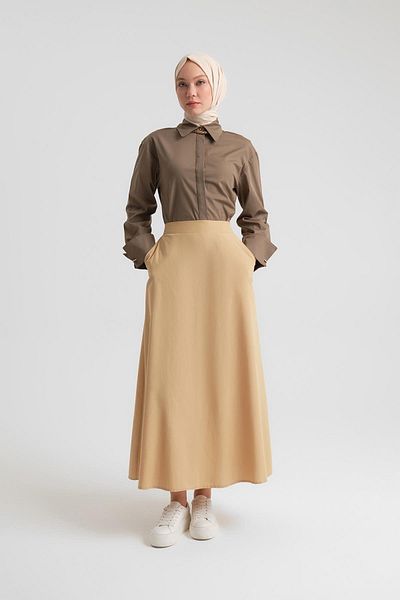 Armine Camel Colored Basic Skirt - Elastic Back 24Y1617