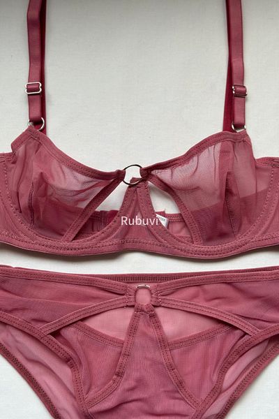 Rubuvi Liza Women's Tulle Bralet and Underwire Ring Detail Bra and Panty Set