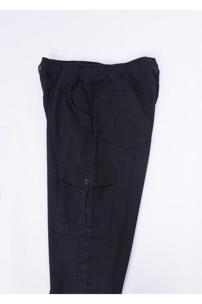 Sanalbolluk Oversize Multi-Pocket Trousers with Elastic Waist Dark Blue Color