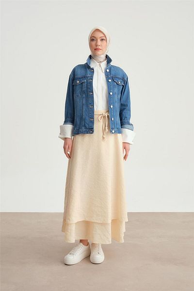 Armine 2 Layer Knitted Belted Skirt - 24Y1613 Moonstone