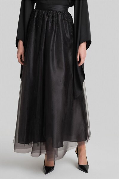 Armine Taş Yapıştırmalı Tül Etek 24y1631 Siyah