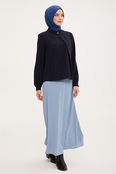 Armine A-line Skirt with Tunnel Detail at the Waist 22k1316 Gray Blue
