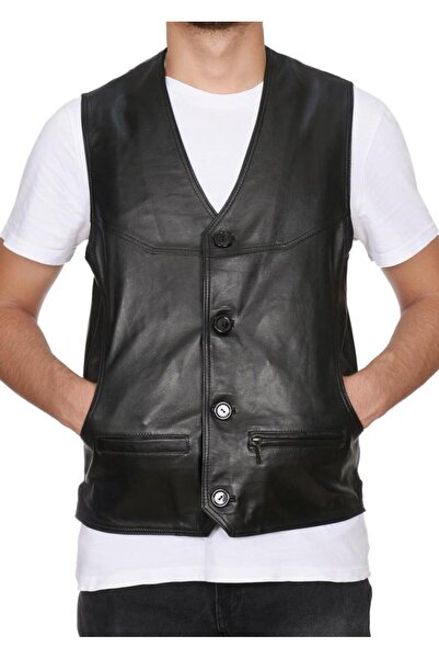 Sanalbolluk Classic and Sports Model Black Color Leather Vest