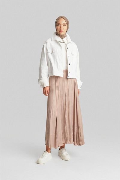 Armine Fusta plisată cu aspect ridat de culoare bej - 24yd5601