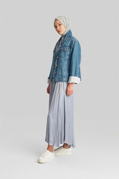 Armine Silver Color Wrinkled Pleated Skirt - 24Yd5601