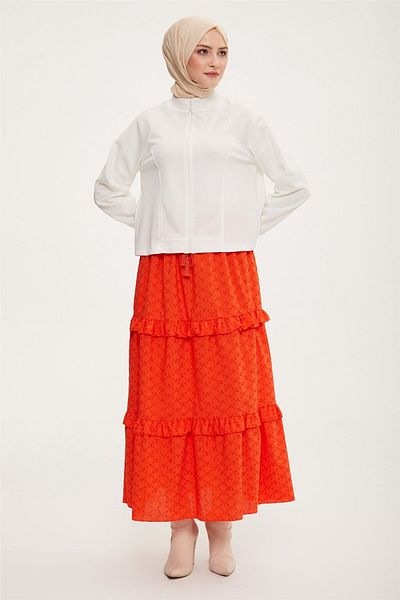 Armine Bright Red Layered Brode Skirt - 23Y1228