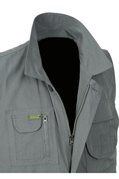 Sanalbolluk Battal Beden Yakalı Ve Torba Cepli Yazlık Kumaş Yelek Gri Renk
