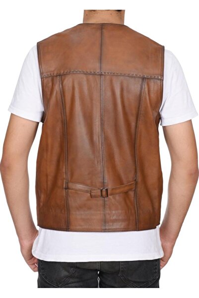 Sanalbolluk Punto Stitched Tan Color Sports Leather Vest