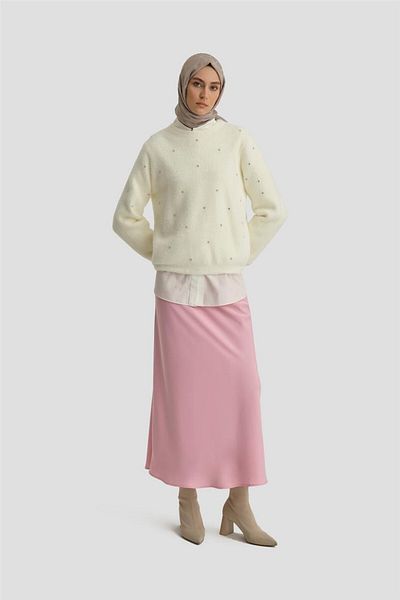 Armine Pink Flared Satin Skirt - 24K1714