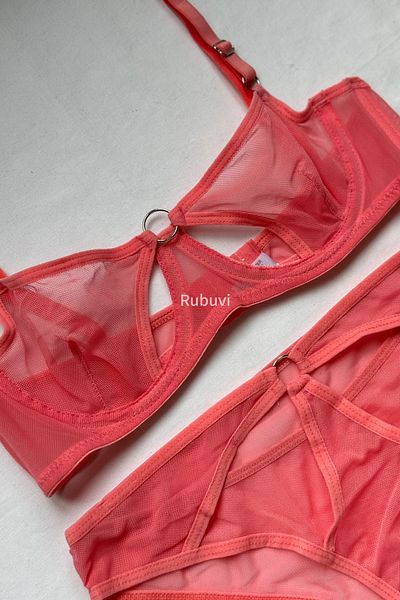 Rubuvi Liza Women's Tulle Bralet and Panty Bra Set - Underwire Lingerie with Ring Detail