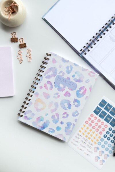 Martius Art Lilac Leopard Series - A5 Hard Cover Spiral Agenda, Motivational Sheets and Stickered