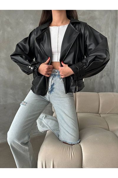 İLKCET MODA Голямо кожено яке с балонен ръкав