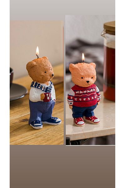 LC Waikiki 2-Piece Mixed Bear Teddy Printed Decorative Candle 14 cm