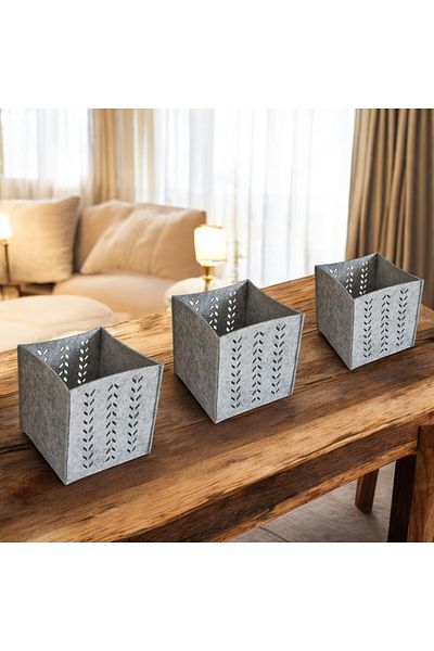 Next Craft Decorative Box - 3 Pieces 16X16X16 cm 3 mm Storage Basket