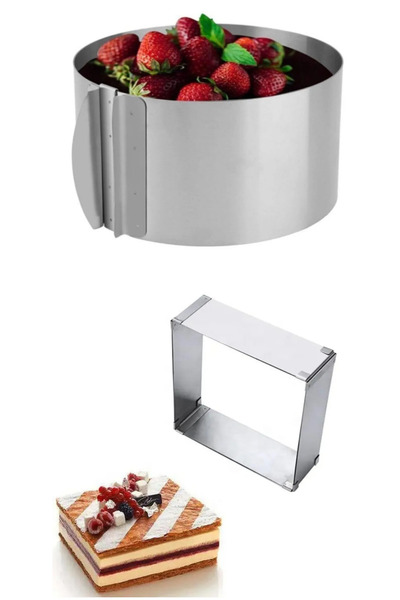 Kitchen Design Lab Paslanmaz Çelik Ayarlanabilir Yuvarlak ve Kare Pasta Kalıb...