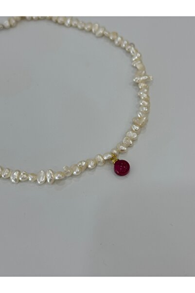 DURAN TAKI TASARIM Hakiki İnci Yakut Taşlı Gümüş Kolye