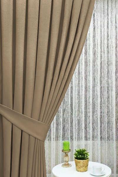 İ.D İpek Dokuma High Quality Mink Colored Single Wing Velvet Background Curtain