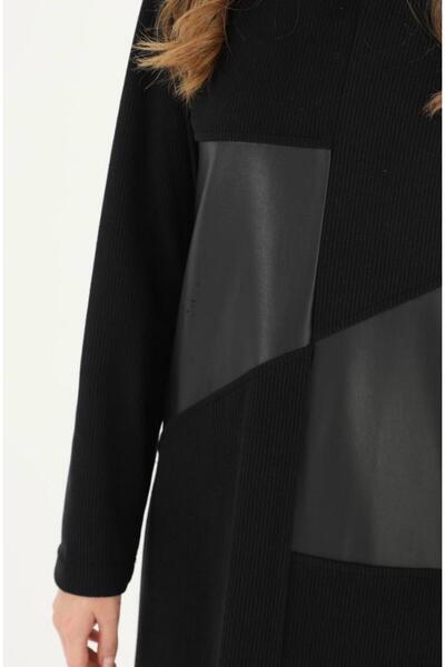 Puane fitilli triko deri detay elbise