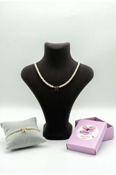 Perry Accesories A Harfi Kadın İnci Kolye Küpe kombin set