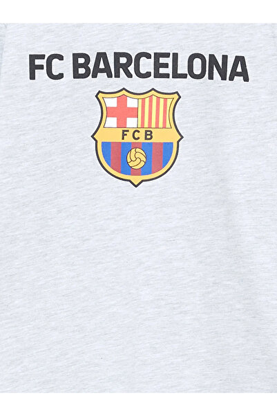 LC Waikiki LCW Kids Gri Bisiklet Yaka Barcelona Baskılı Erkek Çocuk Pijama Takımı