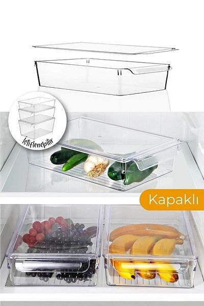 BOZHOUSE 3-Piece Set with Cover Refrigerator and Cupboard Organizer Organizer Box Refrigerator Storage Container