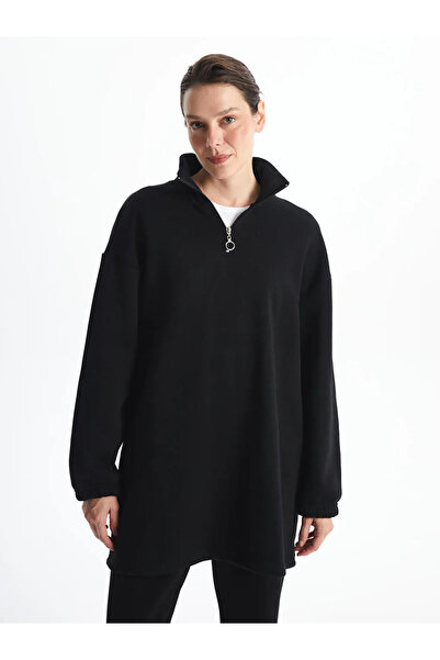 LC Waikiki   Black Stand Collar Women's Thick Sweatshirt Tunic