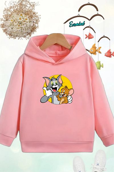 Evomind Unisex Tom and Jerry Printed Hooded Kids Sweatshirt