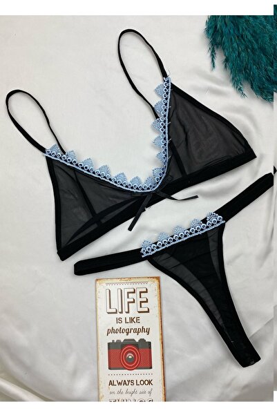 SiaLess Lingerie Set de lenjerie intima transparentă din tul cu detaliu din dantelă pentru femei