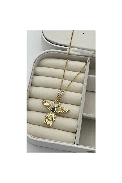 ParlaTakıAksesuar قلادة فينيكس من الحجر الأخضر الصلب باللون الذهبي