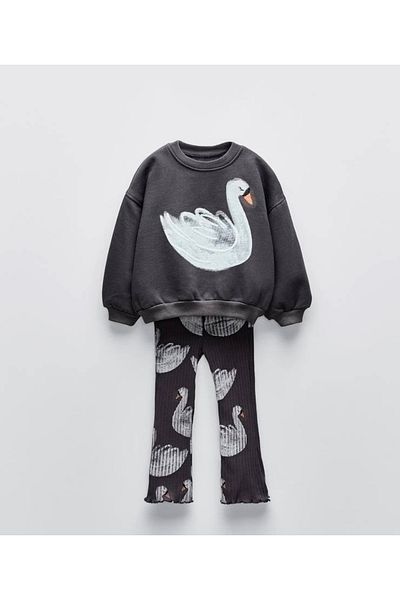 childbaby Girl's Swans Pattern Bottom Top Set