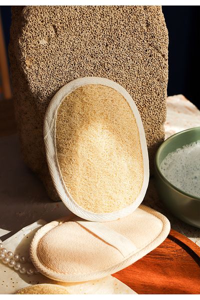 bermark Natural Pumpkin Fiber Bath Scrub - Oval Face and Body, Anti-Cellulite, 16X12 cm
