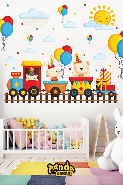 PANDA SOKAĞI Sevimli Tren ve Hayvanlar Balonulu Sticker Seti, Kreş Anasınıfı ...