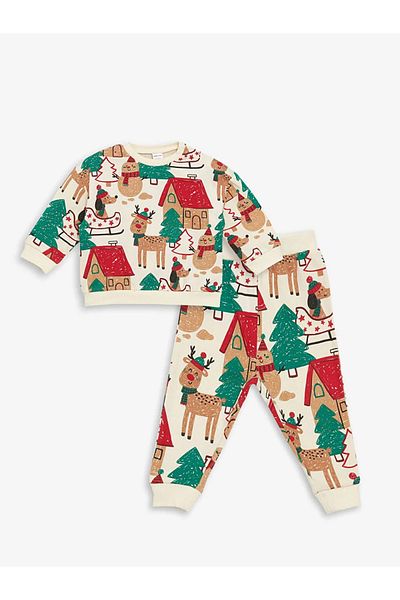 LC Waikiki Lcw Ecru Christmas Themed Baby Boy Tracksuit Set