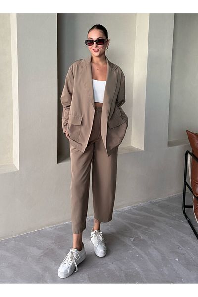 Laluvia Khaki Holly Pocket Blazer Jacke Hose Set - 8440