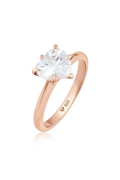 ELLI Ring für Damen – Herz-Singleton, Verlobungsliebe, Zirkoniumkristall aus 925er Sterlingsilber