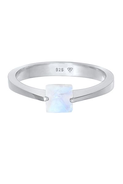 ELLI Prsten Prémiový prsten Dámská kapela Solitaire Čtyřúhelník s měsíčním kamenem v 925 Sterling Silver Gold P