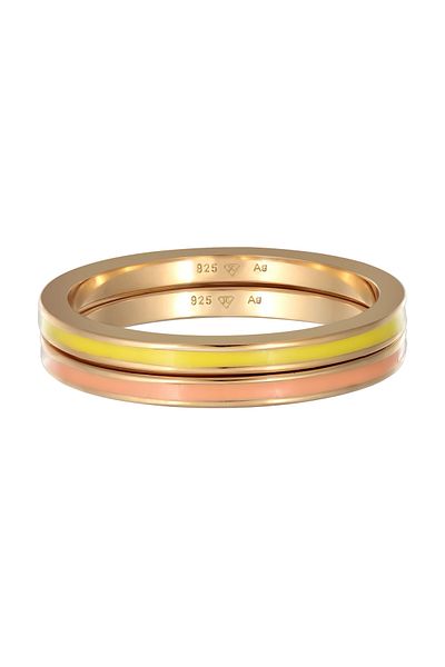 ELLI Ring Damen Band Set Basic mit Emaille Schwarz aus 925 Sterling Silber