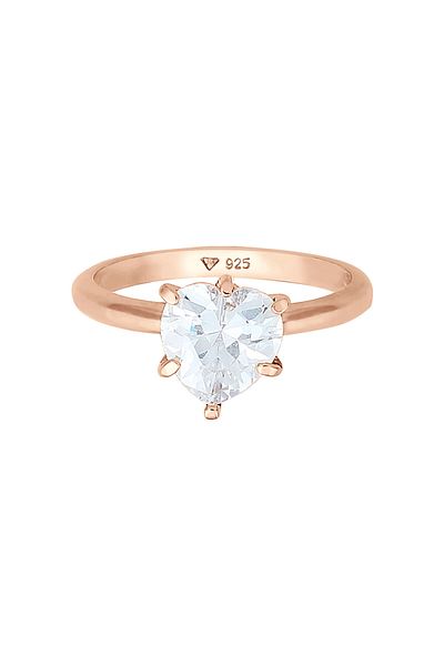 ELLI Ring für Damen – Herz-Singleton, Verlobungsliebe, Zirkoniumkristall aus 925er Sterlingsilber