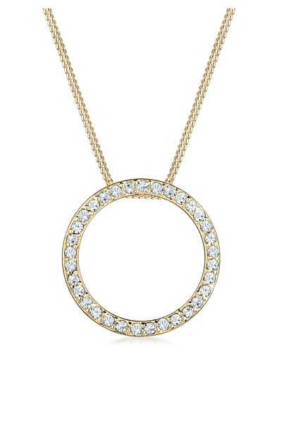 ELLI Necklace Ladies Circle Pendant Classic With Crystals In 925 Sterling Silver
