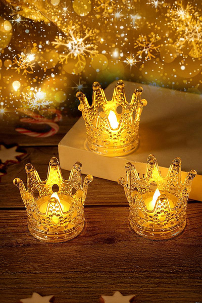 AfterTimes Atmosfer Gece Lambası Kral Tacı Mum Yatak Odası Lambası Şık Led Iş...