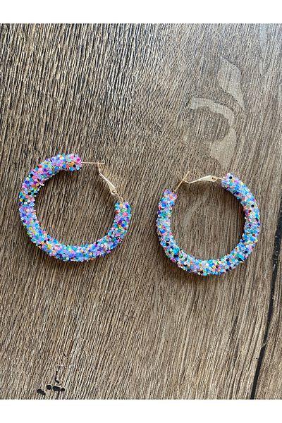 Store Colorful Mosaic Resin Modern Style Hoop Earrings