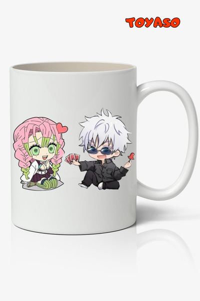 Toyaso Jujutsu Kaisen - كوب أبيض بتصميم الرسوم المتحركة Mitsuri، Kanroji، Goj...