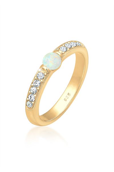 ELLI Ring Women Precious Glamorous with Crystals and Opal in 925 Sterling Silver