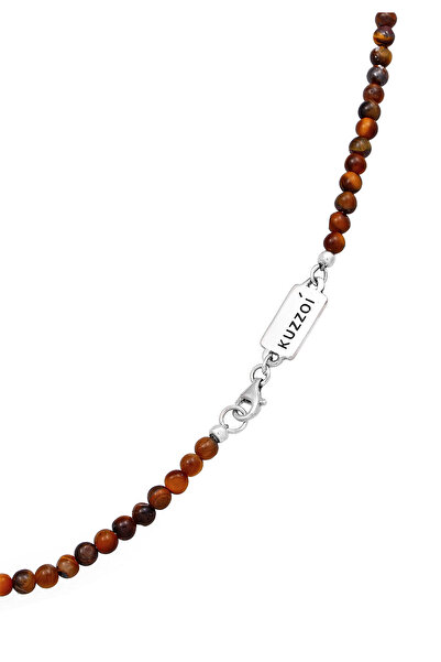 KUZZOI Pánský náhrdelník s přívěskem a korálkem s tygřím okem ze sterlingového stříbra 925