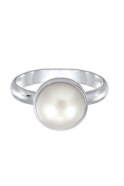 Nenalina Inel de damă elegant rotund cu perlă din argint 925