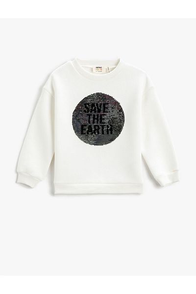 Koton Double Sided Sequin Embroidered Sweatshirt Crew Neck